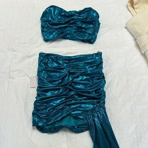 Blue metallic two piece skirt set body on